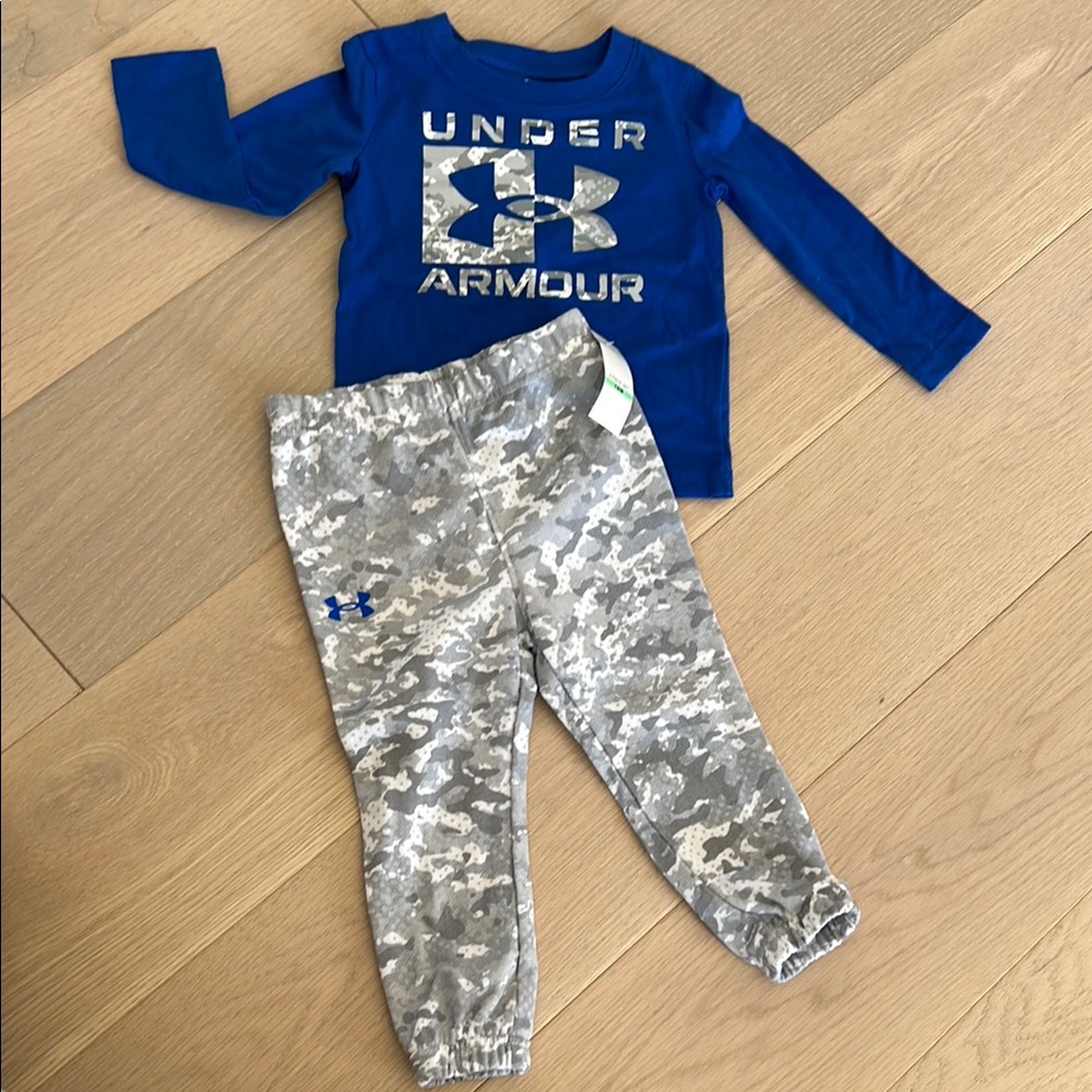 Under Armour Blue Top and Camo Pants Set